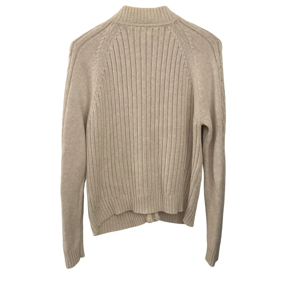 Pendleton Cable‎ Knit Zip Cardigan Mens Large Beige Excellent Cotton Mock Neck